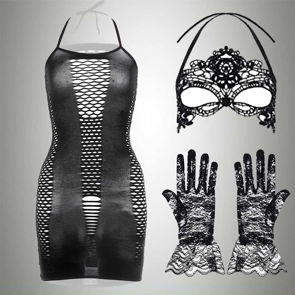 3 IN 1 Set Exotic Dress+Mesh J - Bodystocking Fishnet avaliação e preço