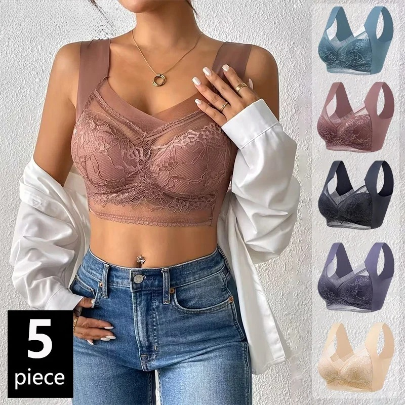 5PCS Plus Size Bras Women Lace - Bralette Wireless Soft avaliação e preço