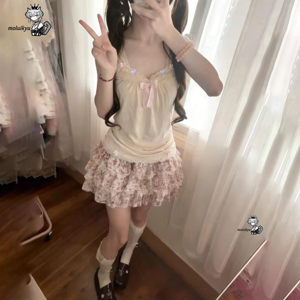 Women Y2K 2Pcs Outfit Set Lace - Cami Top Lace avaliação e preço