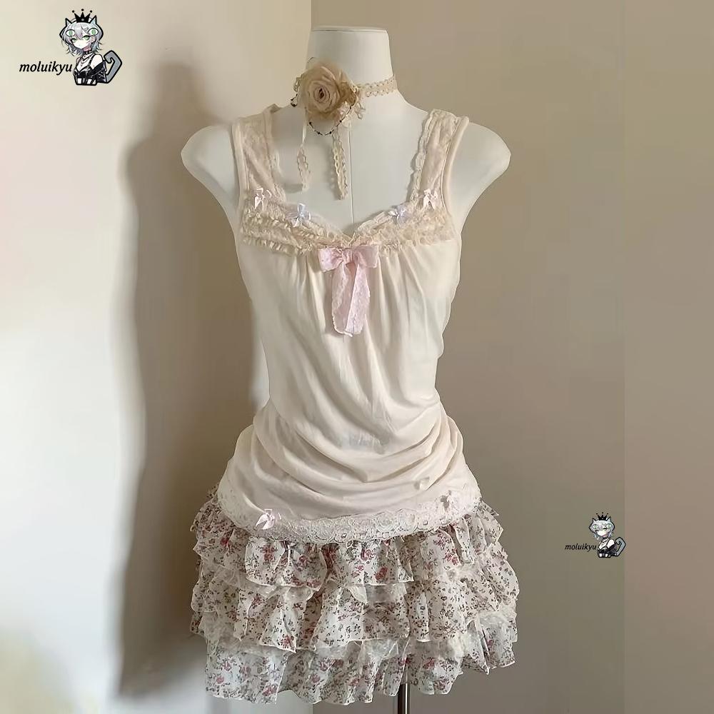 Women Y2K 2Pcs Outfit Set Lace - Cami Top Lace avaliação e preço
