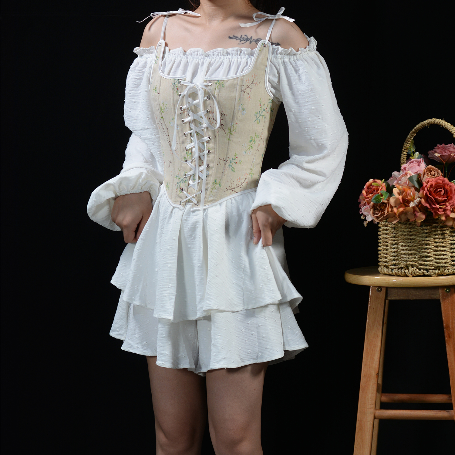 Boho Vintage Gardenia Floral P - Corset Waist Cinch avaliação e preço