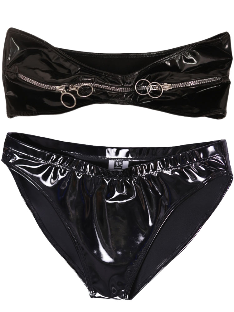Wet Look PVC Outfit Zipper Bus - Thong Bikini Women avaliação e preço