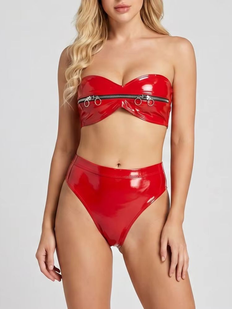 Wet Look PVC Outfit Zipper Bus - Thong Bikini Women avaliação e preço