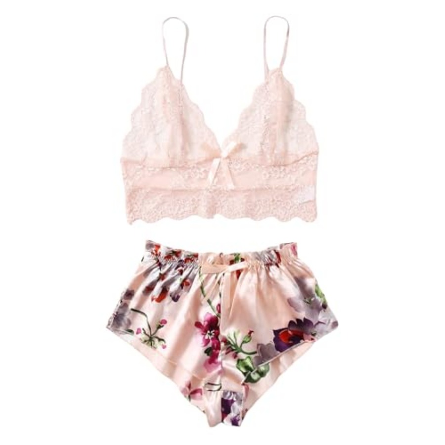 Women's 2 Pcs Lingerie Floral  - Cami Top Lace avaliação e preço