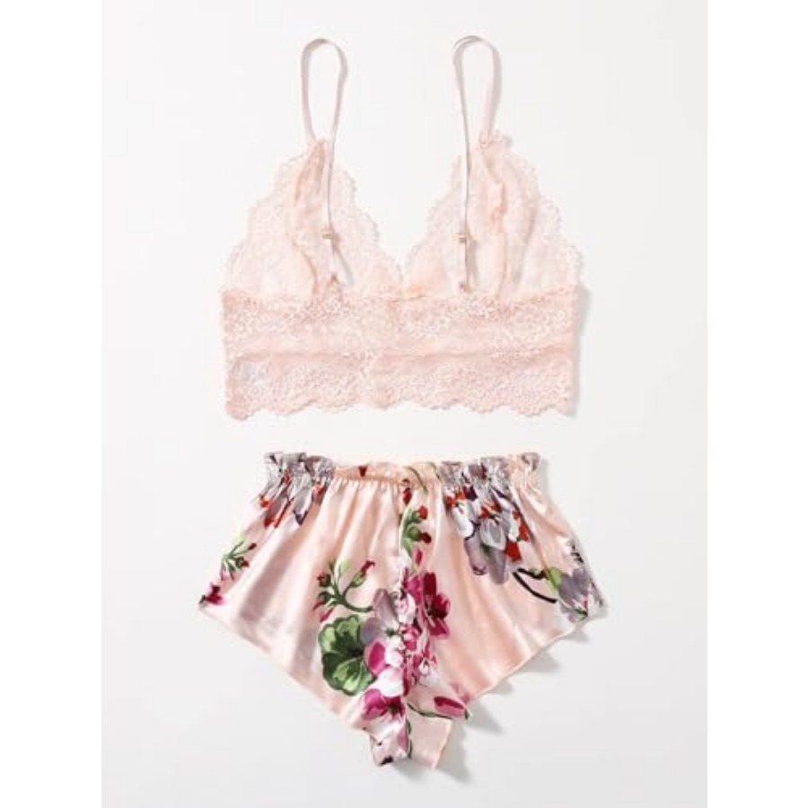 Women's 2 Pcs Lingerie Floral  - Cami Top Lace avaliação e preço
